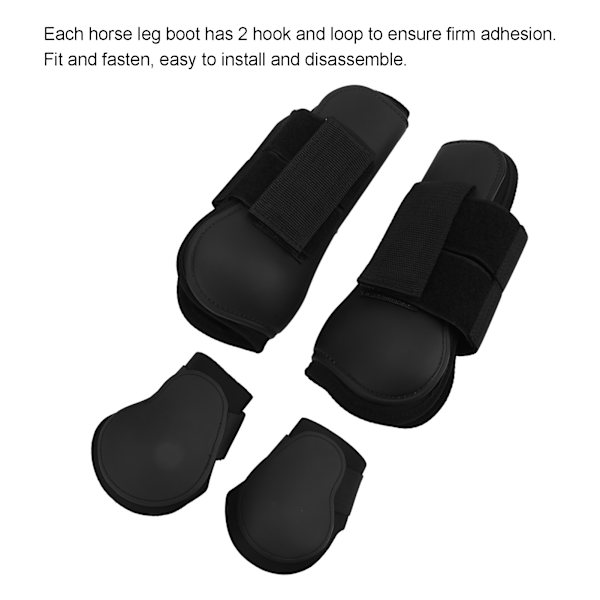 4 st Hästbenskydd Fram- och Bakben PU Häst Senor Skydd med Dämpande Inre Pad Svart Set XL