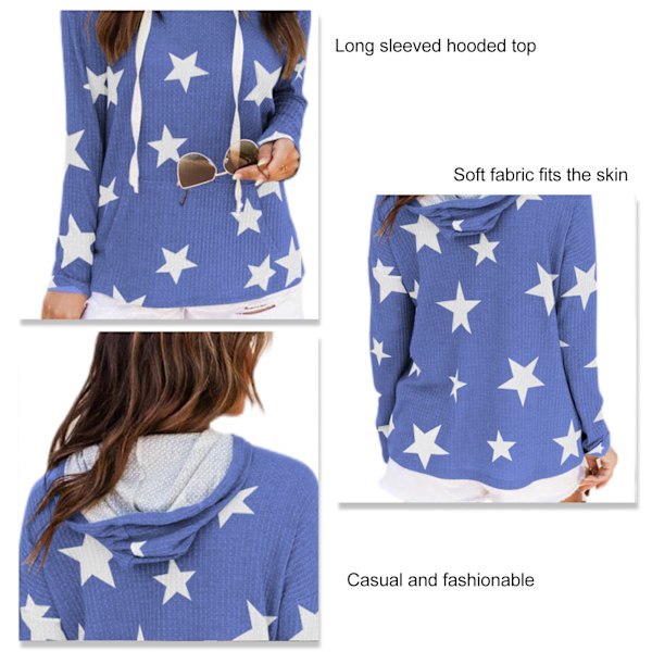 Dam Stjärntryck Huvtröja Dragsko Långärmad Lös Passform Pullover Hoodie Blå XL