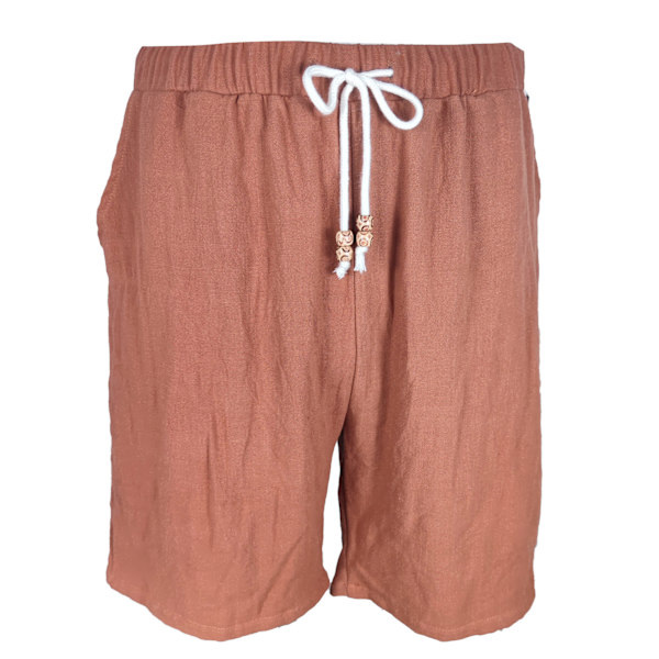 Män Sommar Shorts Elastisk Midja Snörning Över Knä Längd Casual Shorts med Sidfickor Brun L