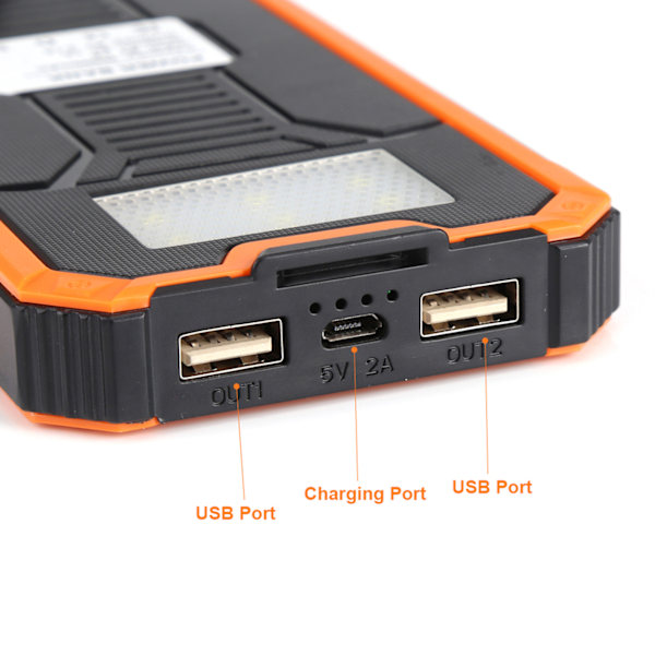 20000mAh Bærbar Solenergi Powerbank Ekstern Batterilader med 6 stk. LED Lys Orange