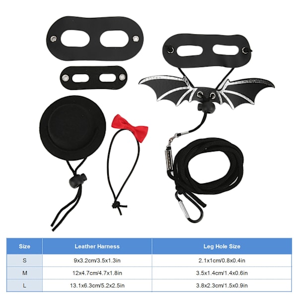 Reptilsele og -line, justerbar øgle-trekktau, hatt og sløyfe-sett for små kjæledyr (Svart og rød hattsett, line L)