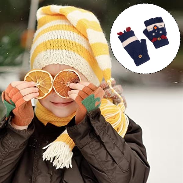 Barns fingerlösa stickade konvertibla vantar halvfingervantar