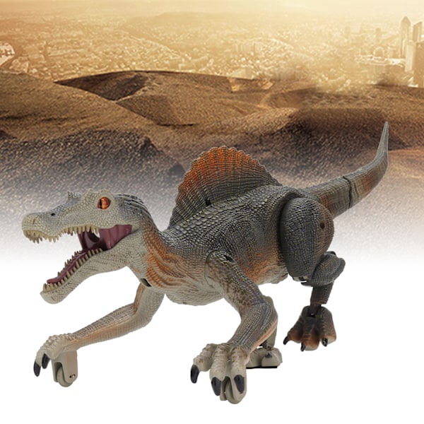 Simulert fjernstyrt dinosaurleketøy med LED-lys, smart elektrisk mekanisk dinosaurmodell, brun grå
