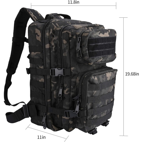 Militär taktisk ryggsäck, stor kapacitet, 3 dagars Army Assault Pack, Bug Out Bag, Go Bag, Ryggsäck för vandring, jakt, vandring och camping och