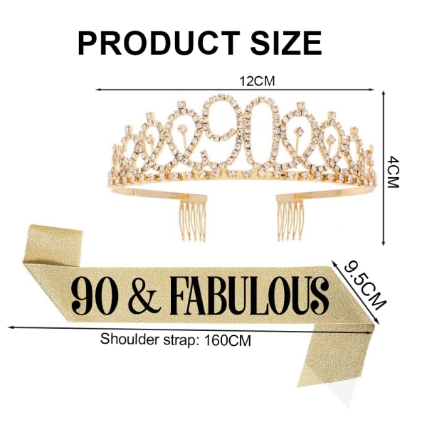 90th Brithday Sash and Crown hair band for Women, Birthday Crown