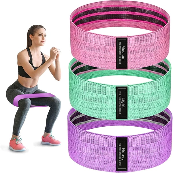 Motståndsband för ben och rumpa, tyg träningsband, perfekt träningsband för höftmotstånd. Stretch höftband för ben, rumpa och yoga, 3-pack