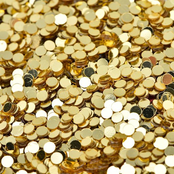 50G DIY PVC Cirkelpaljetter utan hål för scenkläder, bröllopskläder, tillbehör (Guld 5mm)