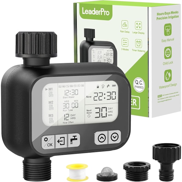 Vandslange Timer, Programmerbar Sprinkler Timer med Let-at-Programmere Interface, Regnforsinkelsesfunktion til Have, Blomsterbed, Drivhus (Sort)