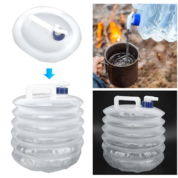 Hopfällbar Vattenbehållare med Kran Bärbar Vattenförvaring Kanister Tank för Utomhus Camping Vandring Klättring 10L