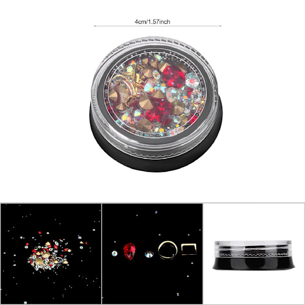 Fargerike spisse bunn neglekunst rhinestones glitter manikyr DIY dekorasjon tilbehør rød
