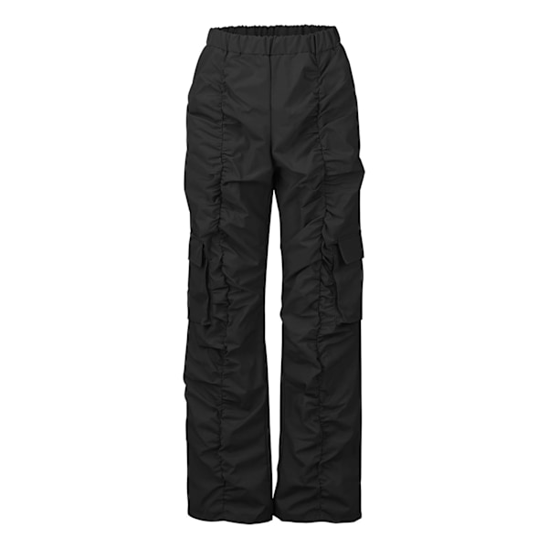 Dame Løse Arbejdsbukser Mode Casual Plisseret Design Dame Viddebenbukser med Store Lommer til Daglig Arbejde Udendørs Sort M