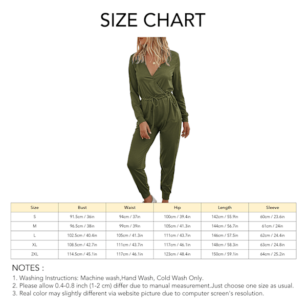 Långärmad Byxdress Slim Snörning V-ringad Polyester Mode Vardag Damkläder Militärgrön M