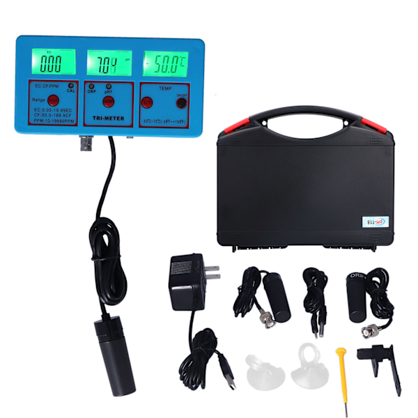 PH-118 Multiparameter Vattenkvalitetsmätare LCD Bakgrundsbelysning ORP PH EC TDS CF TEMP Testare Mätare US Kontakt 110V