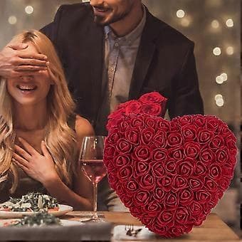 Særpreget Hjerteform Kunstig Rose Blomst Simuleringsblomst for Valentinsdag Bursdag Mørk Rød