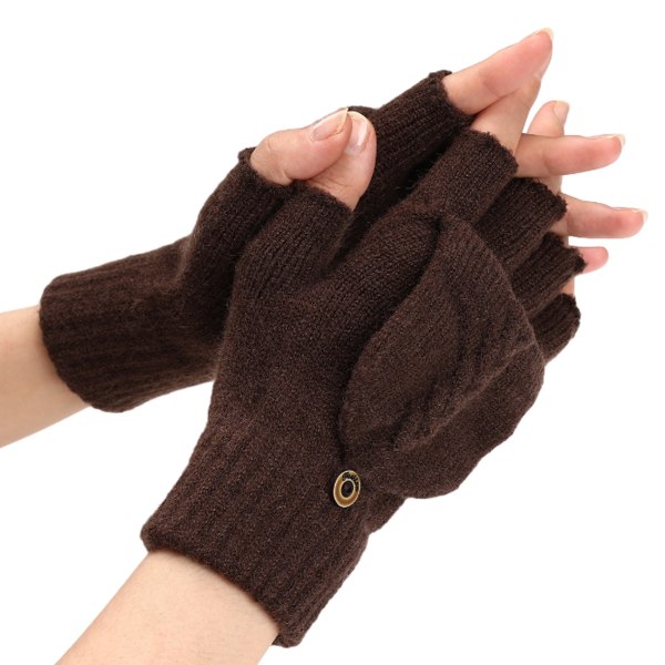 Varme fingerløse handsker til kvinder mænd, konvertible vinterfingerl