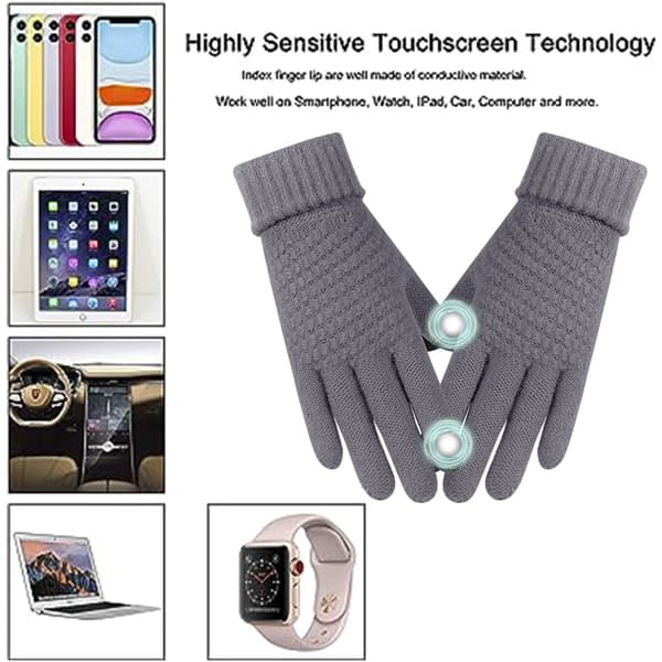 2 stk. vinter touch screen handsker strikkede handsker elastisk manchet vinter varme handsker gray