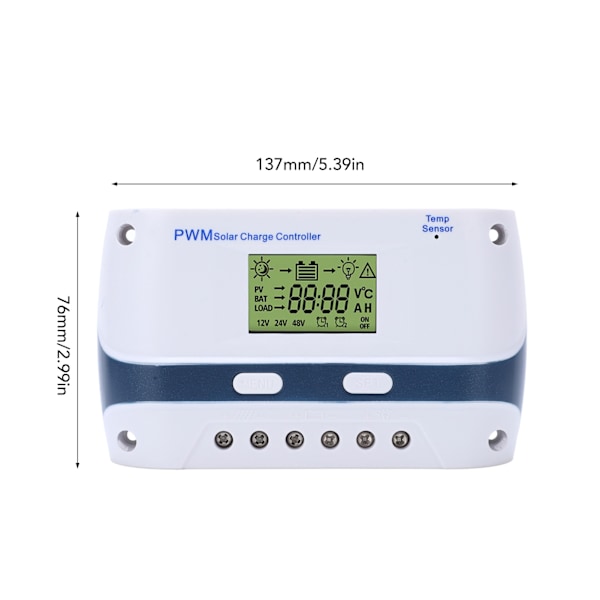 Solcelleladerkontroller 12V 24V LCD-skjerm PWM Solcellepanelregulator for hjem, basestasjoner, bobiler, yachter, skip