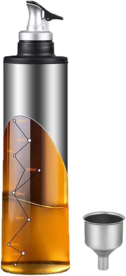 Elegant olivenoliedispenser, genanvendelig opbevaringsbeholder med præcisionsskalaer, drypfri tud til kontrolleret oliedosering, bærbart design til