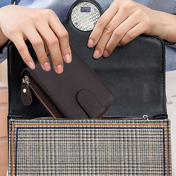 Korthållare plånbok för kvinnor / män, litet läder blixtlåskort