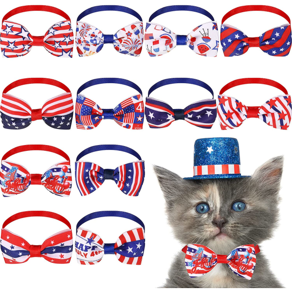 12 Pieces Pet Dog Neckties Adjustable Patriotic Dog Pet