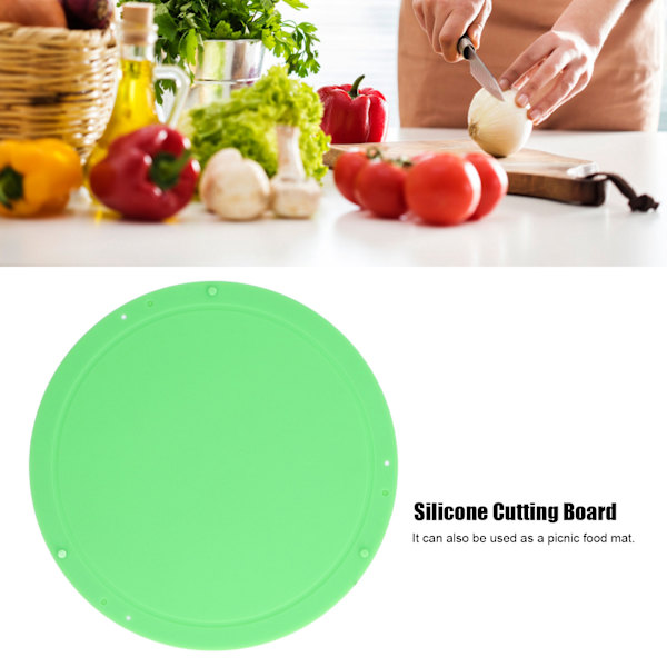 Multifunktionell Silikon Skärbräda Fruktmatta Rund Bräda Picknick Matunderlägg för Kök Utomhus Picknick Grön