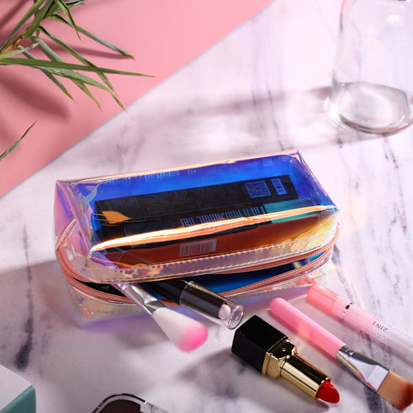 4 st Holografisk Makeup Bag Iridescent Kosmetisk Väska Kosmetisk Väska Bärbar Vattentät Toalettväska för Kvinnor Flickor