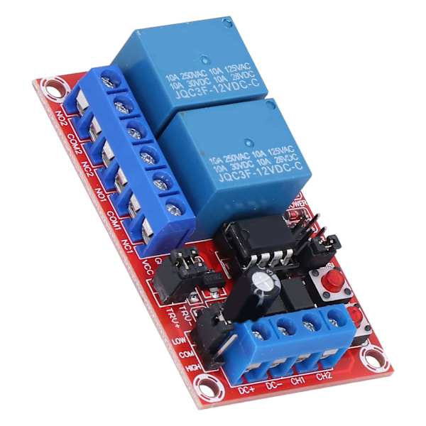 Relämodul 2 Kanaler Knapp Självlåsande Interlock Hög Låg Nivå Trigger med Switch Ljus 12V