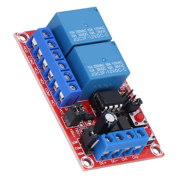 Relémodul 2-kanals knapp selvlåsende interlock høy/lav nivå utløser med bryterlys 12V