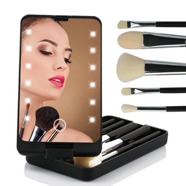 Sammenklappeligt LED Makeupspejl, Bærbart Mini LED Makeupspejl, Dæmpbare LED-lys, Touch Screen Kontrol, Justerbar Belysning, Indbyggede LED-lys