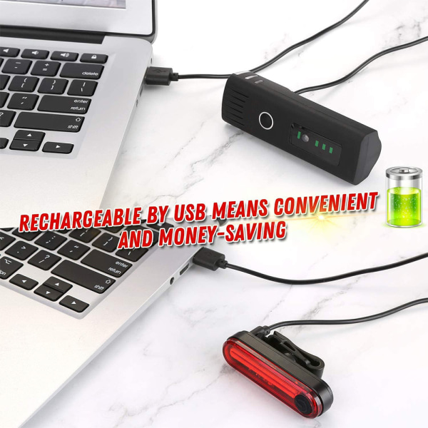 Sykkellyssett, USB-oppladbart sykkellyssett LED-sykkel