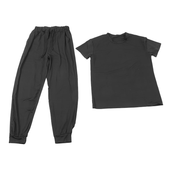 Dam 2-delat Set Kortärmad Skjorta Dragsko Långbyxor Enfärgad Casual Fritidsset Svart M