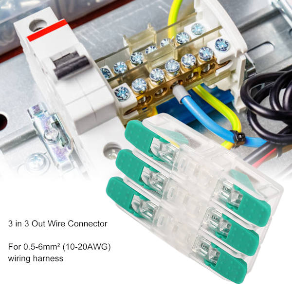 10 st 3 in 3 ut Trådkoppling Snabbkoppling Ledningsklämma Elektriska Kabelkopplingar 0,5‑6mm² 41A 450V