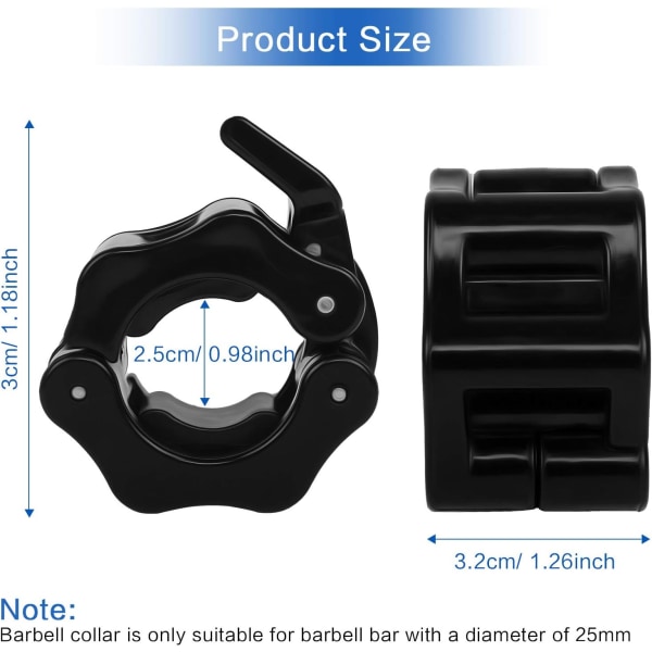 Klemmering 4 stykker olympiske manualklemmer 25 mm plasthantelkrageklemmer Sklisikre hantellåskrager hurtigutløser for vektløfting