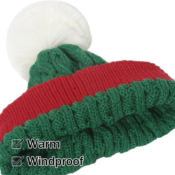 Vinterribbete lue for kvinner med krysset cap Chunky Cable Knit Pompom