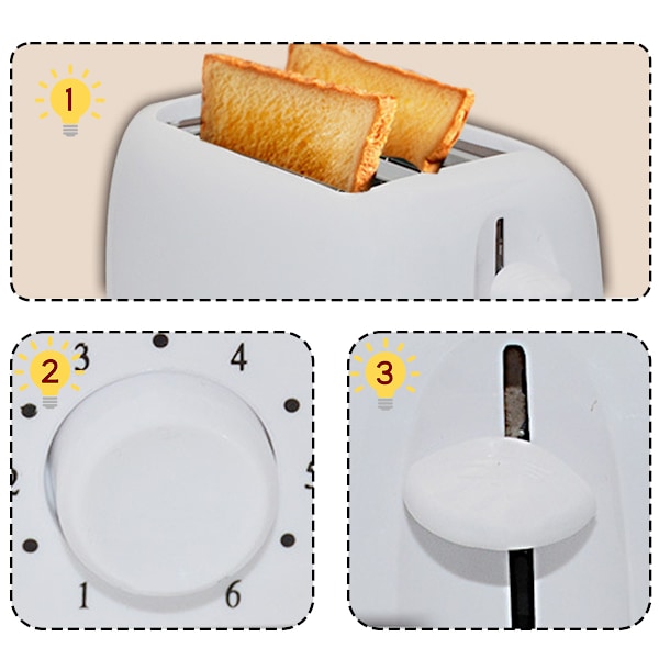 Cool Touch Brödrost, Rostfritt Stål 2-Skivor, Vit, Extra Breda Fack, Utskjutbar Smulbricka för Enkel Rengöring, Höglyftsspak, 6 Bruningsnivåer