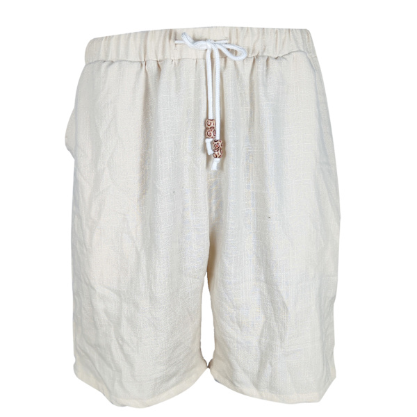 Män Sommar Shorts Elastisk Midja Snörning Över Knä Längd Casual Shorts med Sidfickor Ljus Khaki M