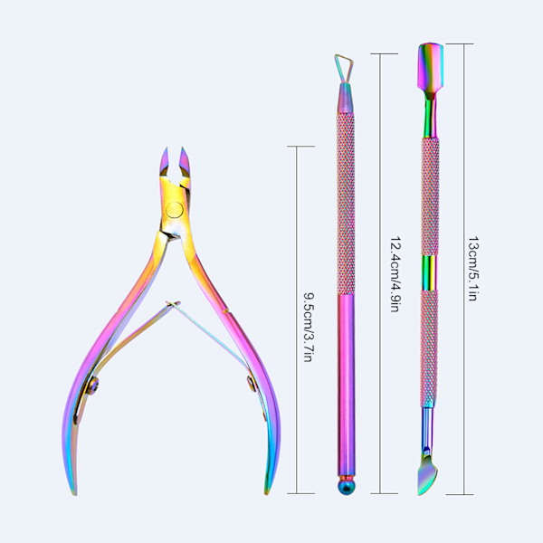 3-delt sett med multifunksjonelt pedikyrsett i rustfritt stål - døde hud saks, negl pusher, negl planer