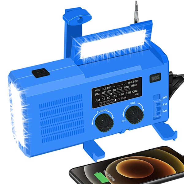 Nödradiomanuell Vev Solcellsdriven SOS-larm Uppladdningsbar Dynamo Telefonladdare COB Ficklampa Radio