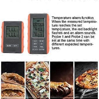 Kjøtttermometer med dobbel probe, digital skjerm, temperaturalarm, trådløst BBQ grilltermometer for matlaging