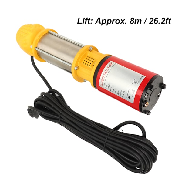 12V 250W Solardriven Djupbrunnspump 8m Lyft 5m³/h DC Vattenpump med 3 Kopplingar 1 tum 1,5 tum 2 tum för Familjer Gårdar