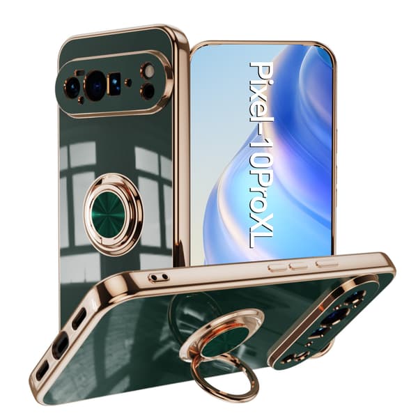 6D Galvanisert Ensfarget Ringstativ Magnetisk Telefondeksel til Google Pixel 11 Pro - Grønn Green Pixel 11Pro