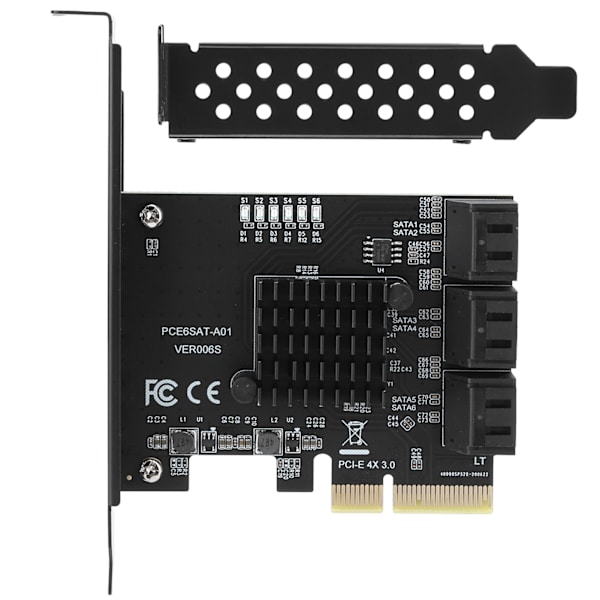 6-Portars Riserkort, PCIe SATA Expansionskort med Höga Hastigheter 6Gbps Stöd, Stöder AHCI-läge och Native Command Queue, SATA 3.0 Controller Hub