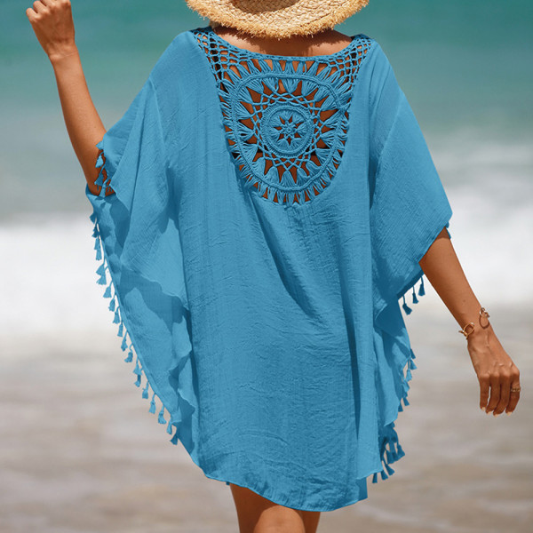 Crew Neck Cover Up Badedragt Cut Out Beach Toppe med kvast