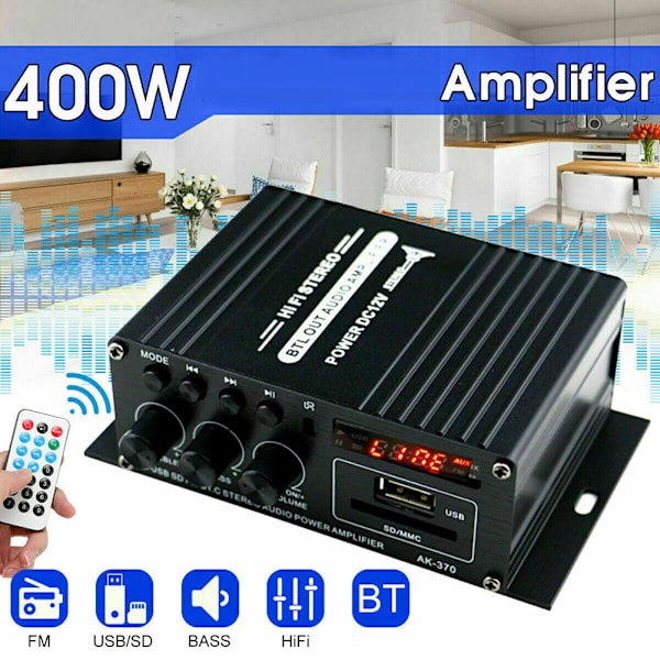 400W 2x200W Stereo HiFi Bil & Hjem Subwoofer Audio Forstærker Amp Lyd Højttaler Bluetooth EDR Audio LED Design Forstærkere