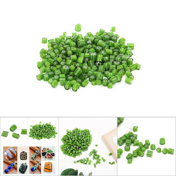 50g / påse Millefiori Glas Fusible Glaspärlor Blommönster DIY Hantverk Dekoration (QH4-2 Grön Sexbladig Blomma)