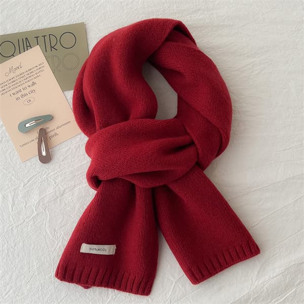 Stickad halsduk dam höst vinter enkel tjock varm studenthalsduk mode all imitation ull halsskydd red