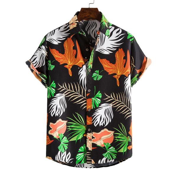 Mænds kortærmede vintage skjorter med knapper Casual printet strand