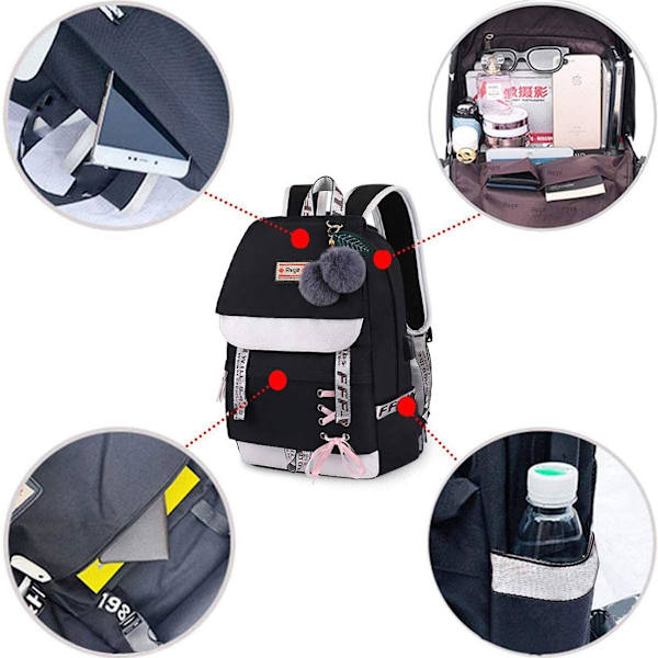 Skoleryggsekk jenter skolesekk gutter skolesekk med ergonomisk design ryggsekk campus ryggsekk nylon vanntette dagsekker fritids ryggsekk for kvinner