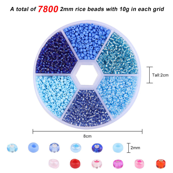 7800 stk. 2 mm små glasperler til smykkefremstilling, til