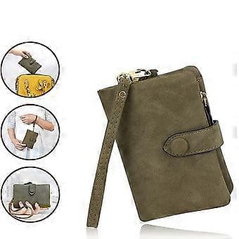 Damplånbok Läder Bifold Plånbok Kopplingsväska (Grön)